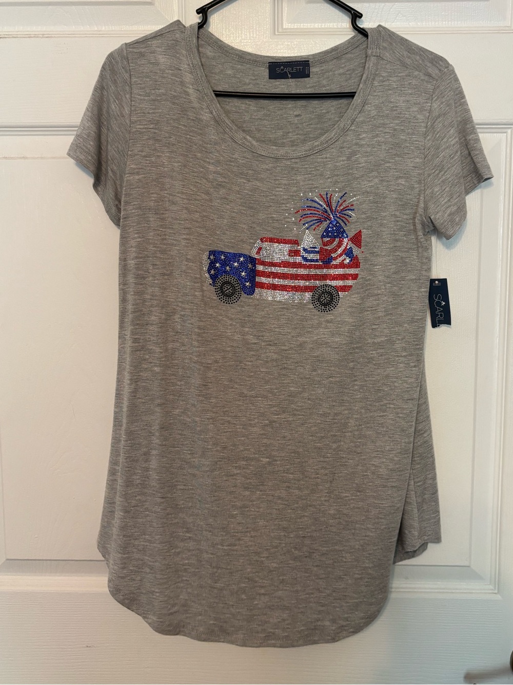 Scarlett Gray Tee with Sparkling Patriotic Truck